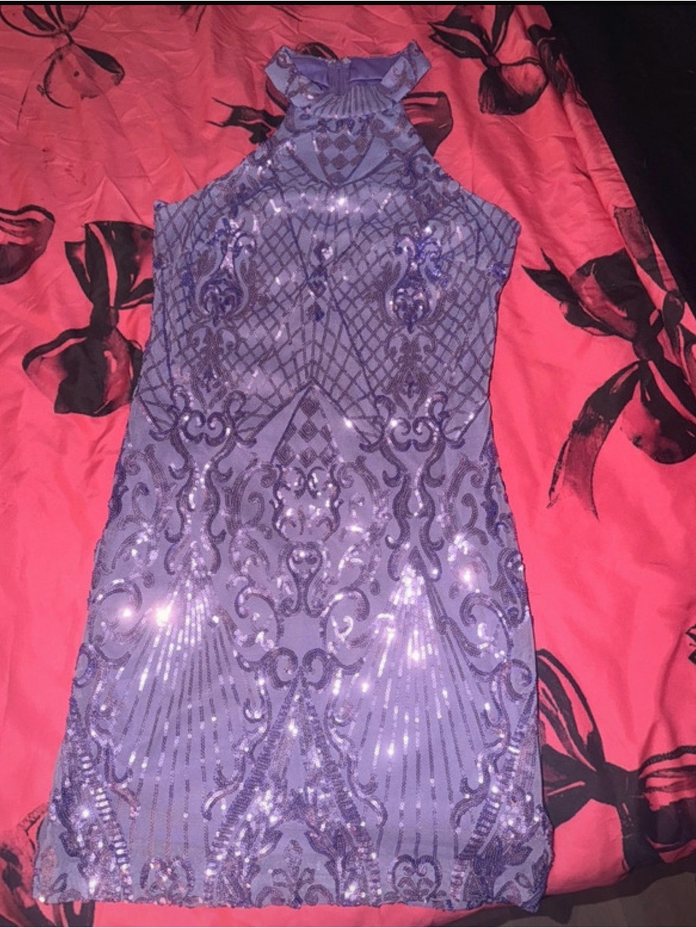 Fashion Nova Lavender Sequin Halter Mini Dress